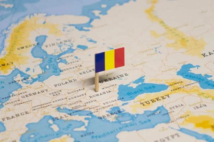 The Flag of Romania in the World Map