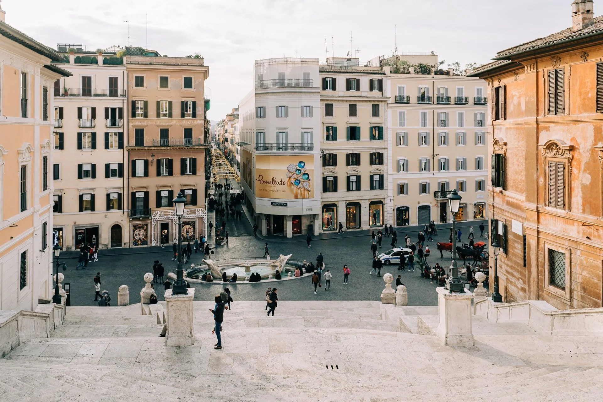 The architecture of the Spanish Steps represents the theatrical Baroque style.