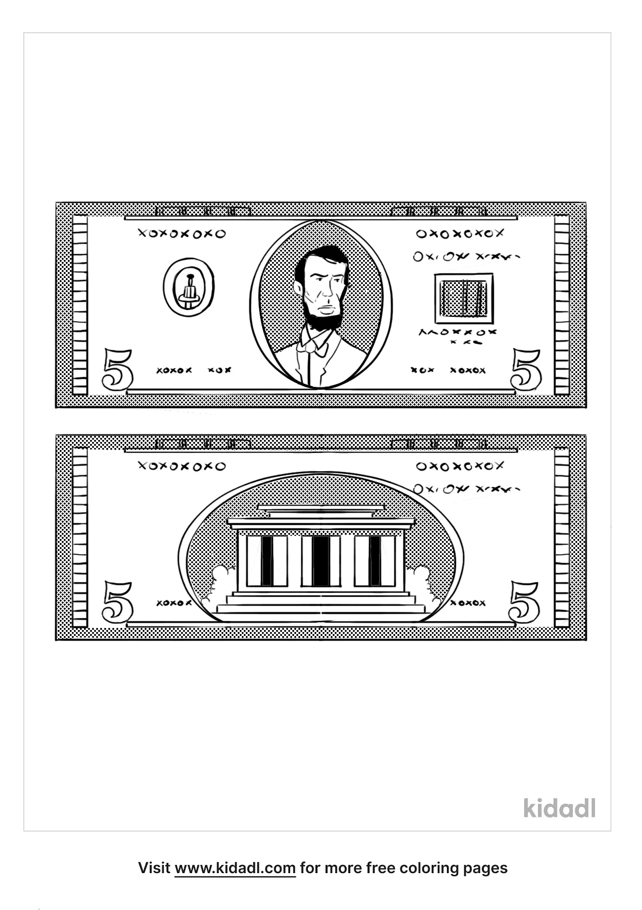 Free 5 Dollar Bill Coloring Page Coloring Page Printables Kidadl