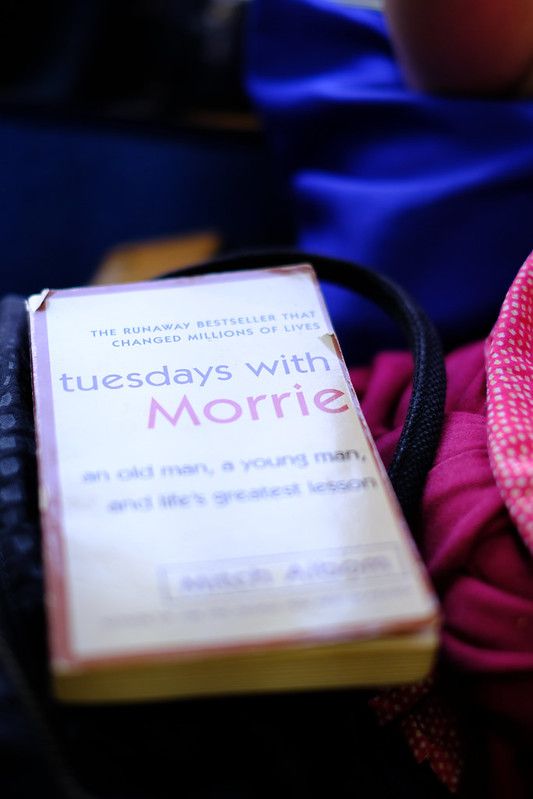 A portrait of a book entitled "Tuesday with Morrie"