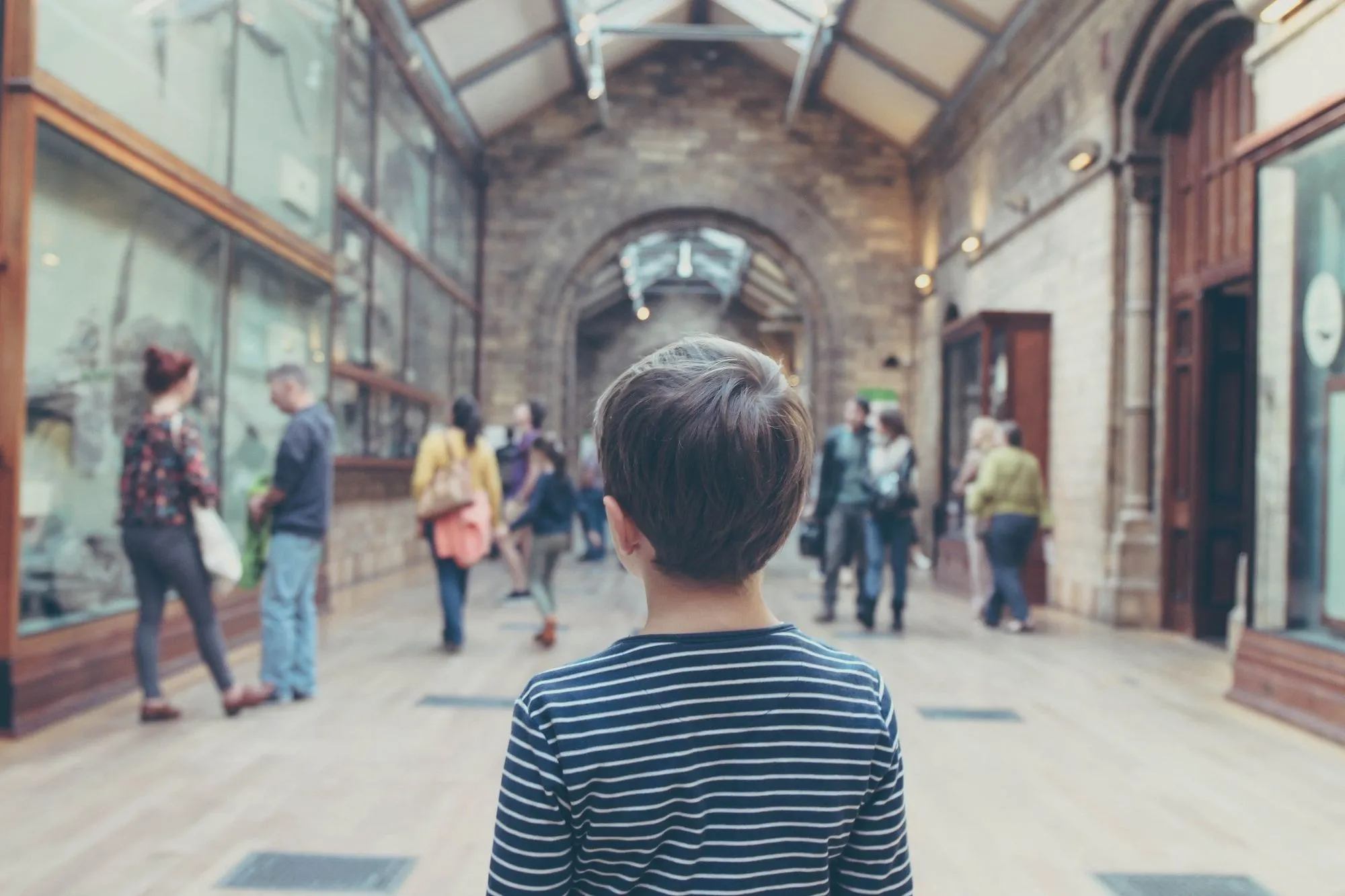 young boy stood in a museum