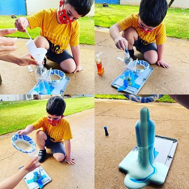 Boy Creating A Foaming Fountain Of Elephants Toothpaste