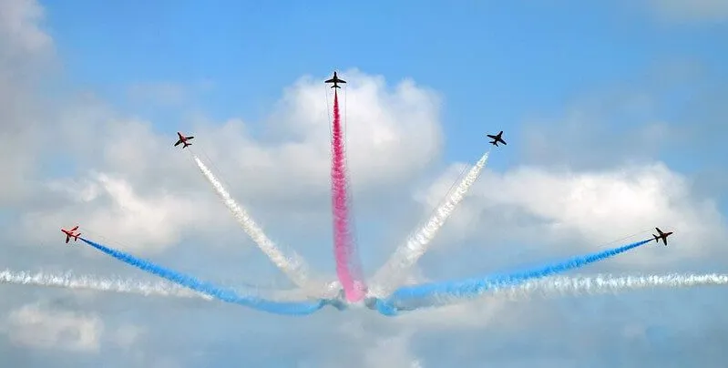 The Red Arrows, typical inspiration for airplane jokes