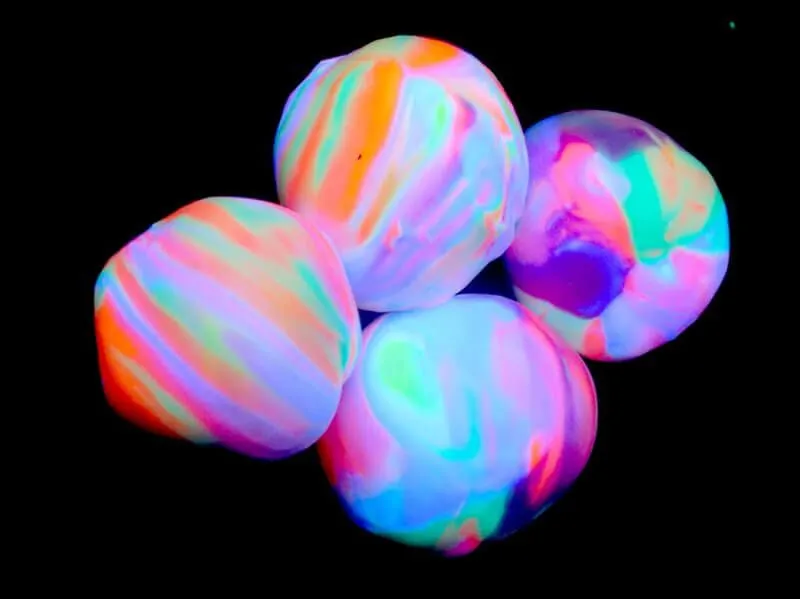 A demonstration of homemade glow in the dark bouncy balls