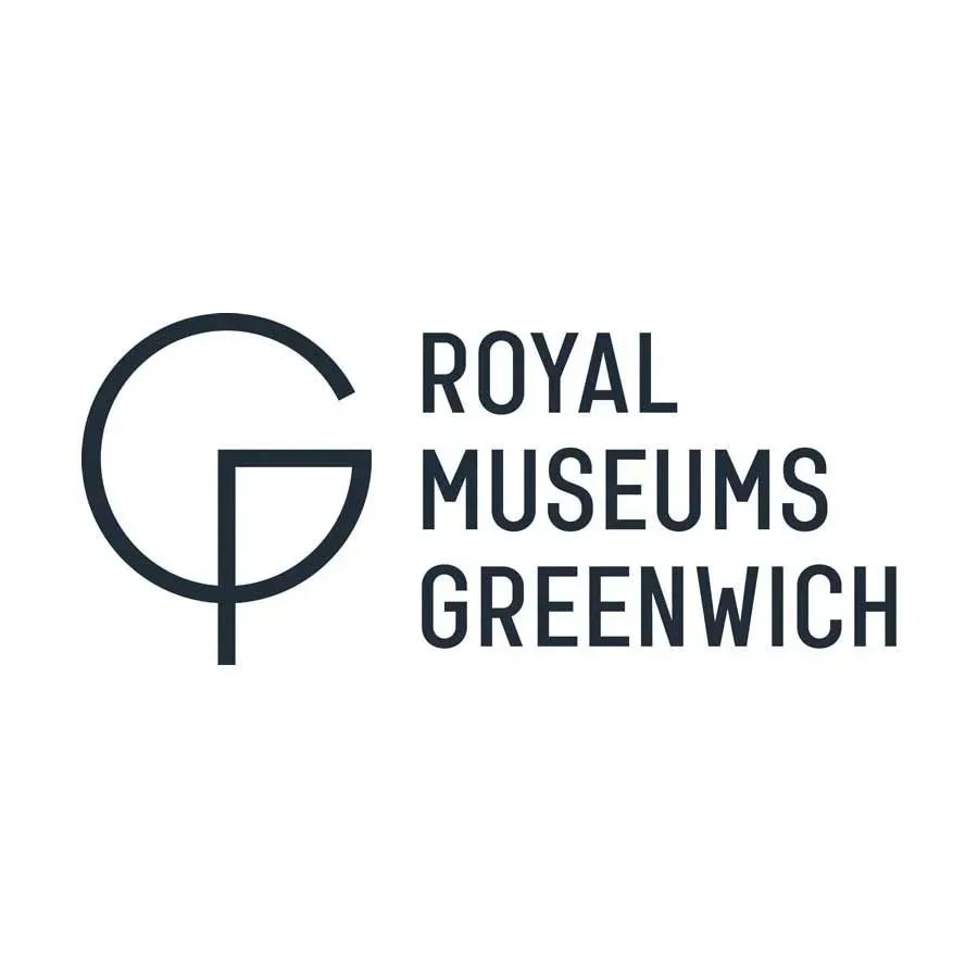 Black Royal Museums Greenwich logo on white background.