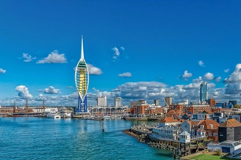View of the Portsmouth coastline with the Spinnaker Tower as a main focal point.