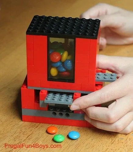 Sweets coming out of the lego candy dispenser