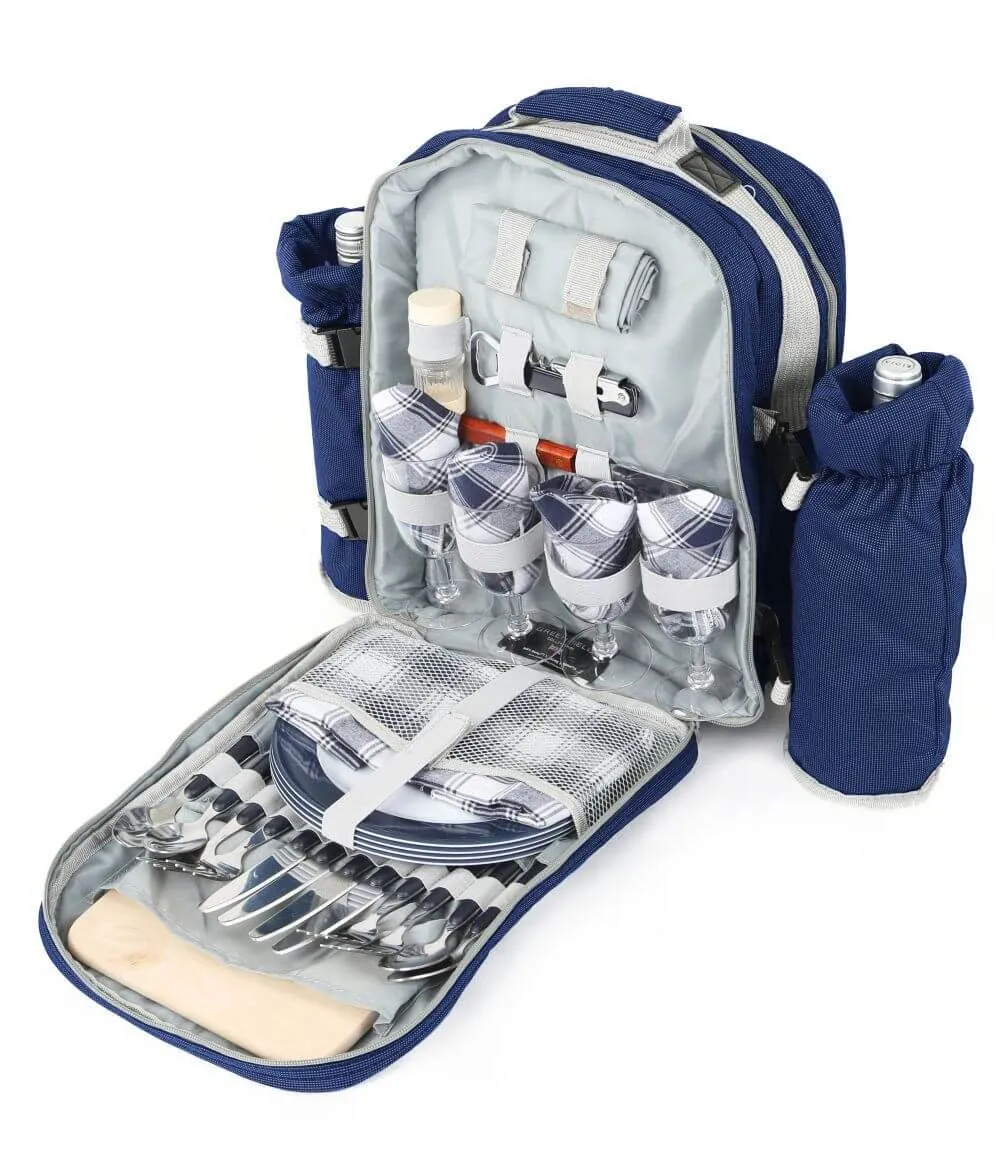 open picnic backpack with built-in amenities