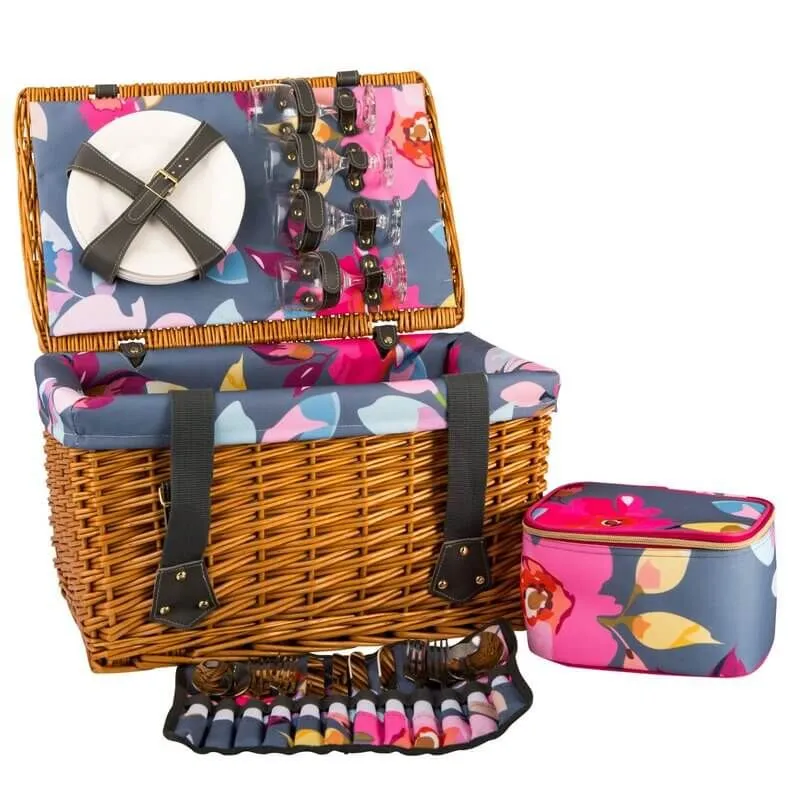floral picnic basket with leather straps
