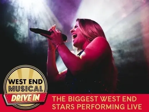 Woman singing in promotional photo for West End Musical Drive In experience.