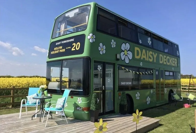 Converted double-decker bus at Hollym Park Glamping.