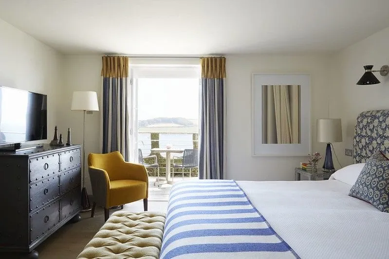 Seaside-themed decor in bedroom at Hotel Tresanton, Cornwall.