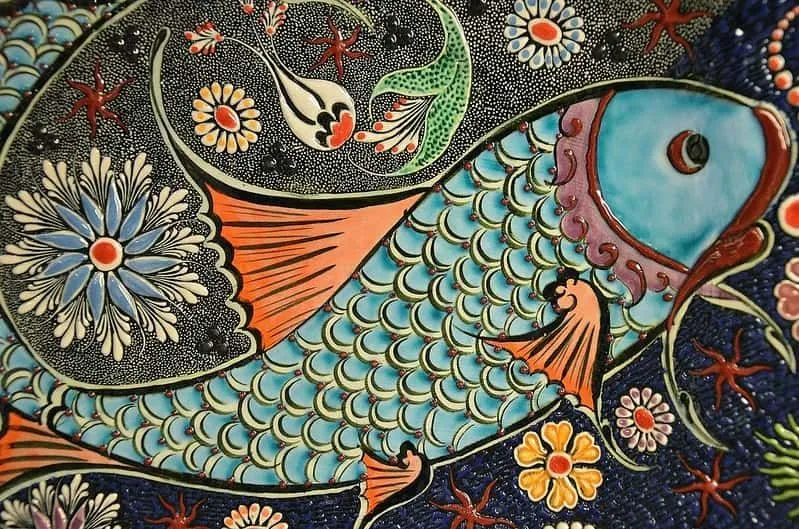 Brightly coloured fish mosaic