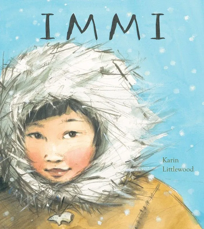 Cover of Immi: a young girl is wearing a thick hooded coat is looking forward, with a snowy background behind her.