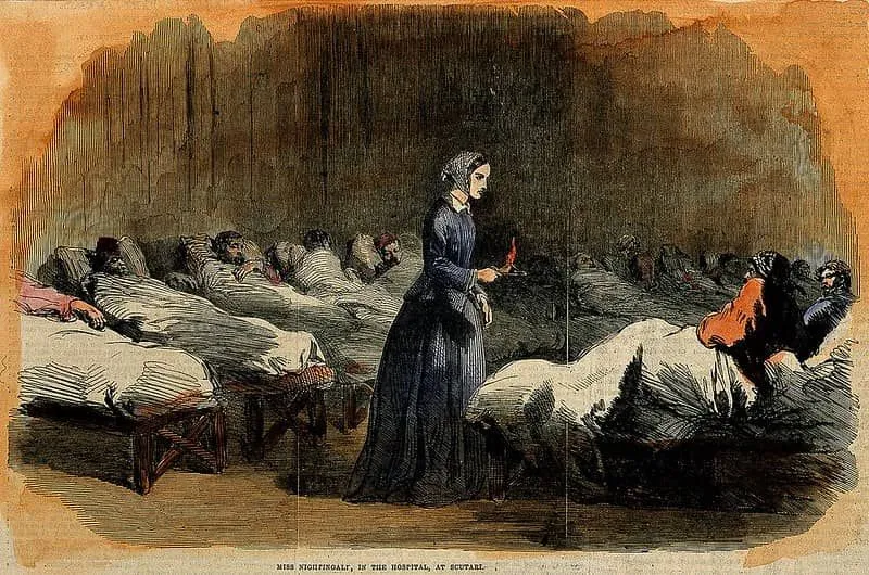 Illustration of Florence Nightingale tending to the sick.