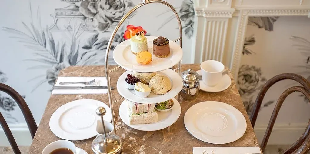 Delicious treats at a table for two for afternoon tea.