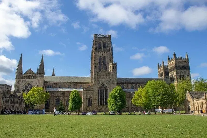 A view of the Romanesque Durham Cathedral. 