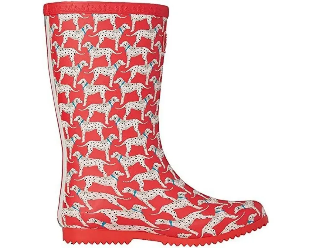 Red Joules Roll Up Kids Wellies with a Dalmation print.