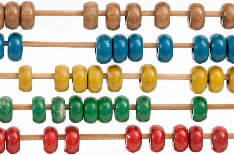 A colourful abacus used as a learning resource for KS2 fractions.