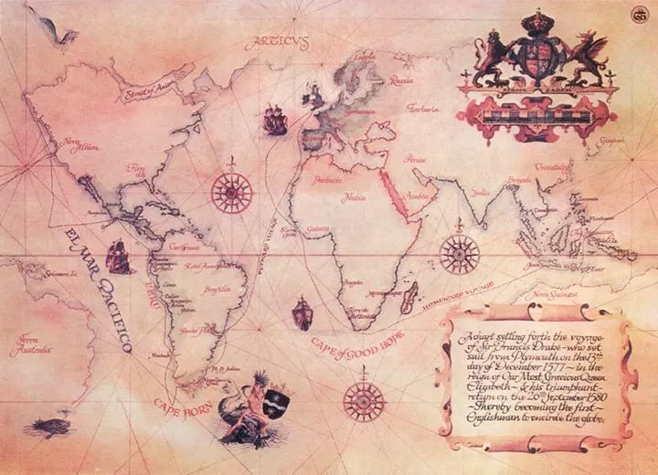Pirate's map of the world marking where there is treasure to be found.