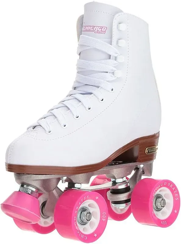 White and pink Chicago Classic Roller Skates.