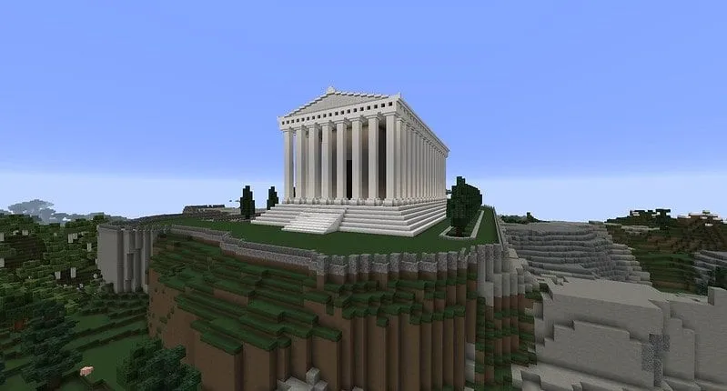 Scene of Roman Britain built on Minecraft.