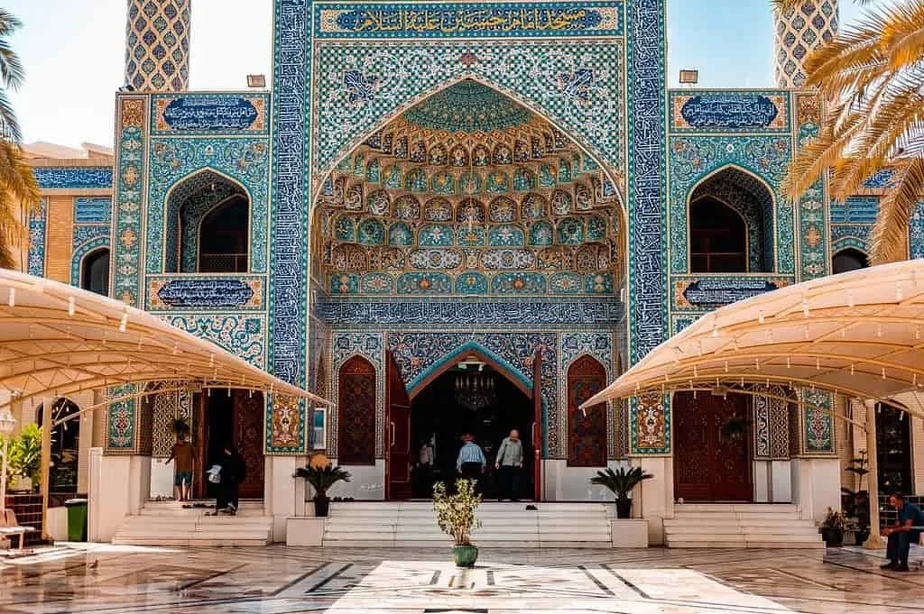 Stunning Arabic architecture, tiles in blues and yellow making a beautiful pattern.