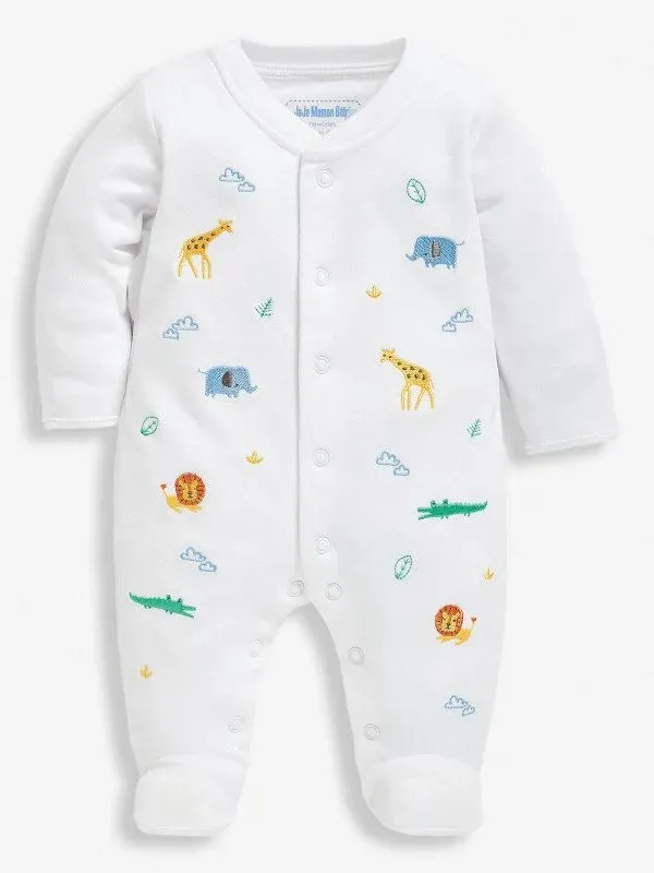 Safari Embroidered Baby Sleepsuit.