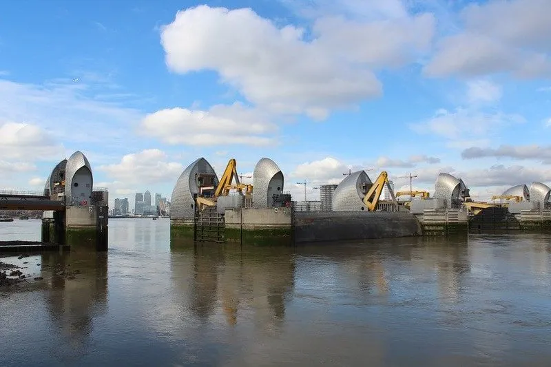 View of the Thames Barrier, London.