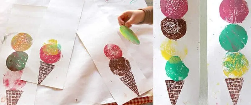 Print paintings of ice cream and ice cream cones.