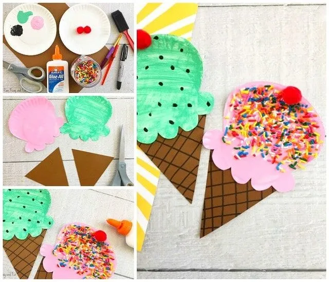 Ice cream cones made out of painted paper plates.
