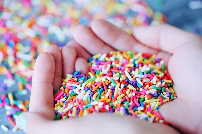 A handful of multi-coloured sprinkles to use for ice cream crafts.