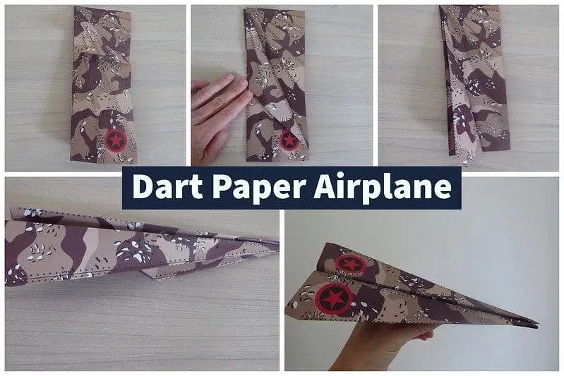 Visual step by step guide to making a dart paper airplane.