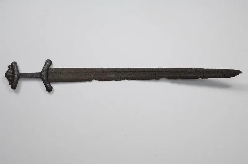 A Viking sword made from dark metal.