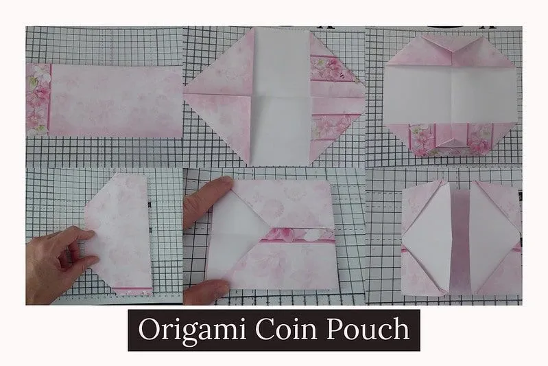 Step by step visual instructions to make an origami coin purse.