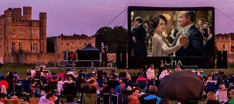 Open air showing of Downton Abbey at Luna Cinema in Kent, overlooking Leeds Castle.