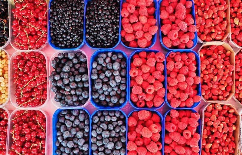 Various boxes of berries.