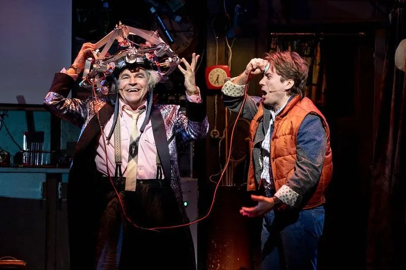 Actors playing Doc Brown and Marty McFly on stage at Back To The Future The Musical.