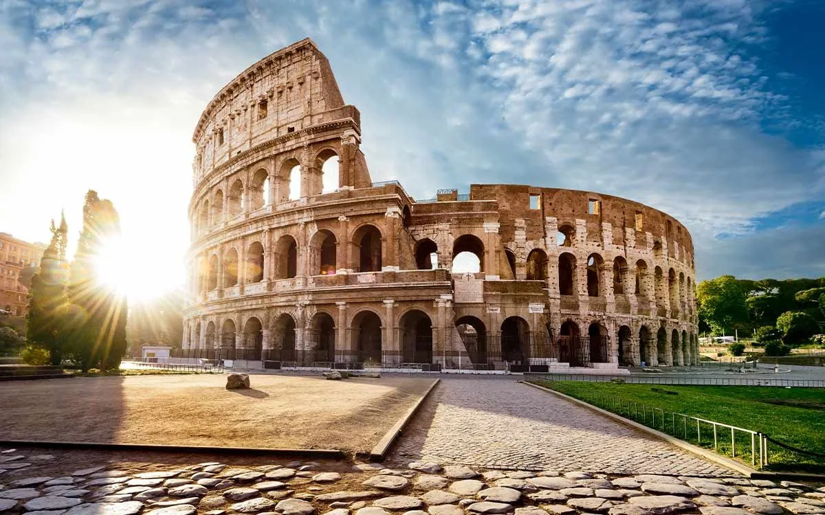 The Colosseum in Rome, the most famous Roman amphitheatre, where gladiators fought.