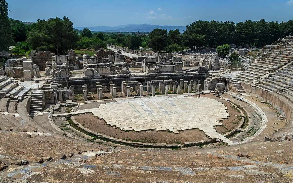 The ruins of a Roman amphitheatre where gladiators fought.