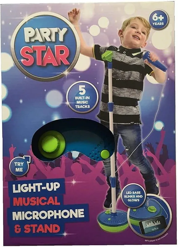 Party Star Kids' Childrens' Light Up Musical Microphone And Stand.