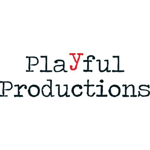 Black and white logo for Playful Productions written in typewriter font. 
