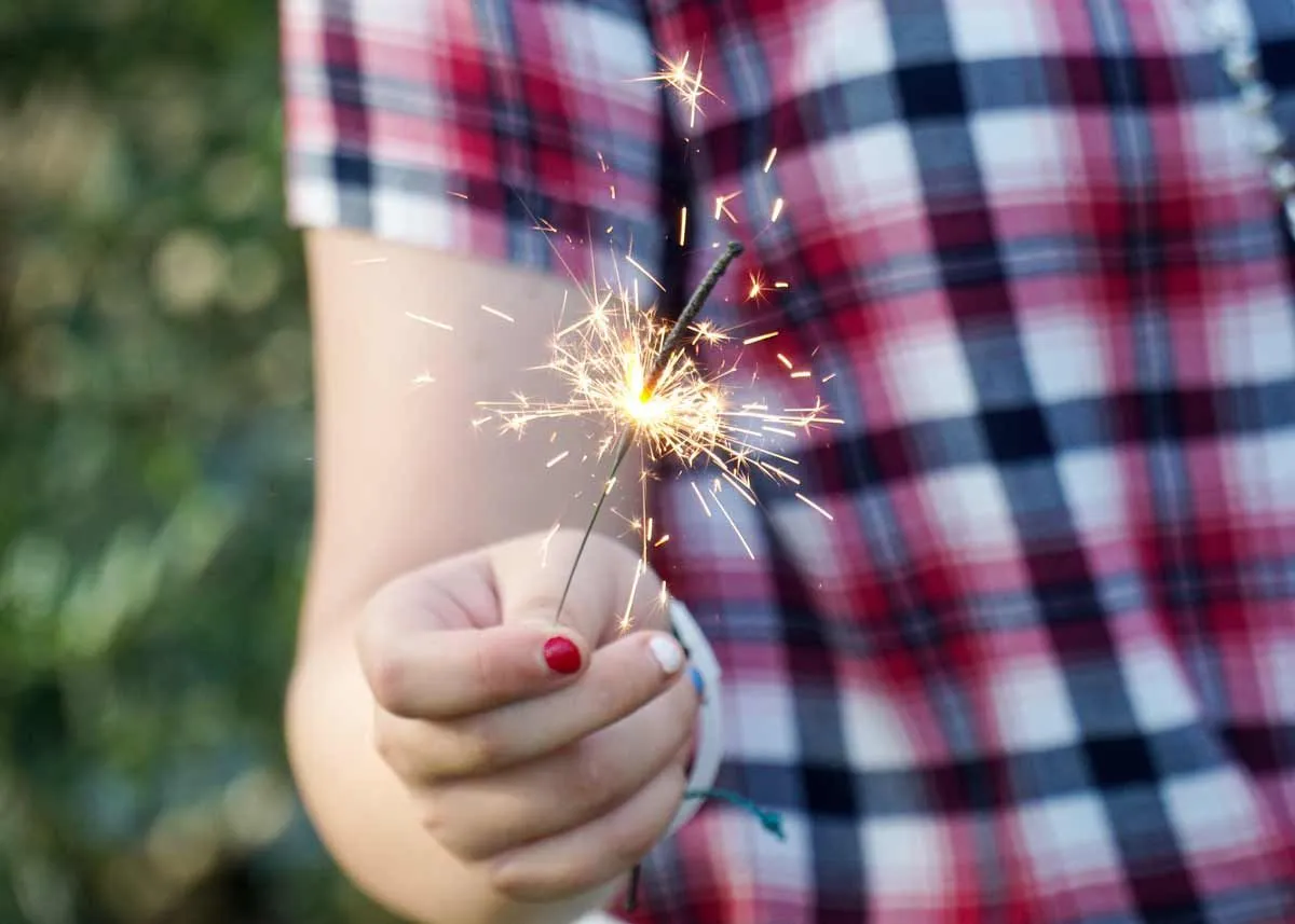 Close up of a child holding a sparkler.