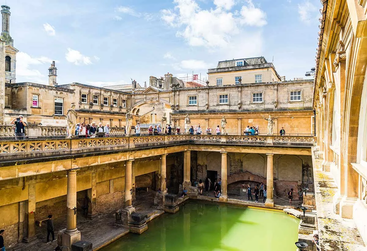 Roman baths in Bath, Somerset, England.