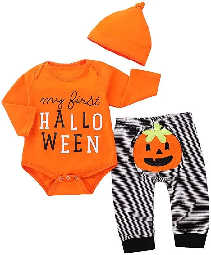 Newborn Baby Boys Girls Romper 1st Halloween Outfit Long Sleeve Pumpkin Clothes 