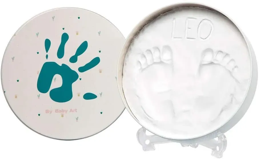 Baby Art Magic Box Round Essentials Elegant Gift Box With Plaster Cast For Baby Feet Or Hands.