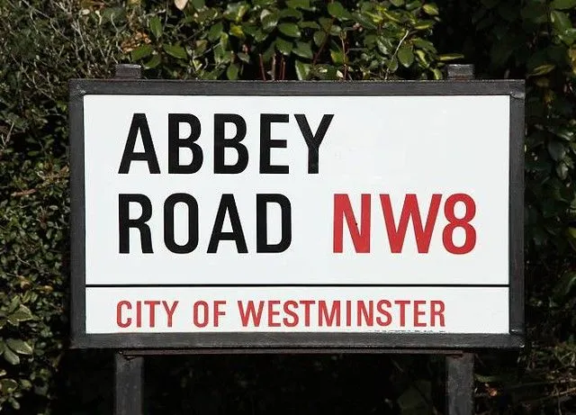 The road sign for Abbey Road NW8 in London. 