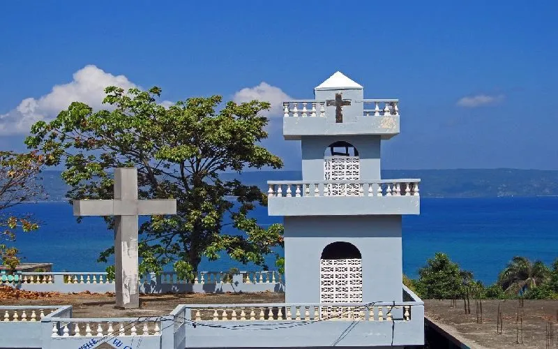 An old church in Haiti seashore.