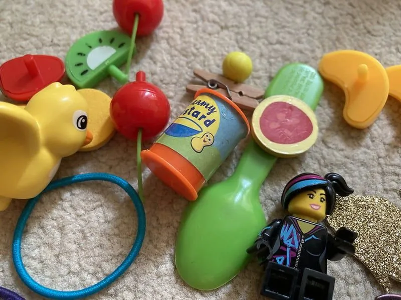 The random toys and collectables that can be found on a child's bedroom floor.