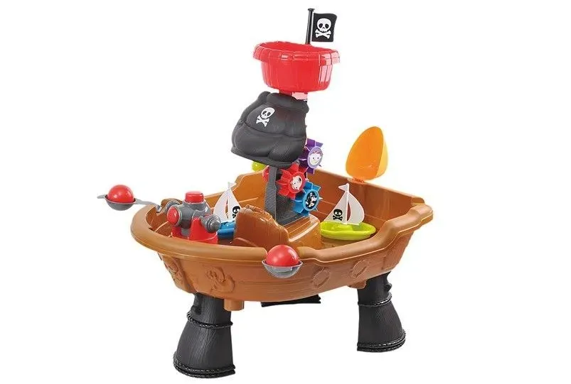 Brown ship design of pirate attack water table.